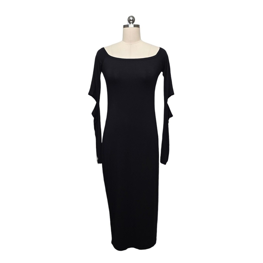 Marcella Black Tencel Cutout Sleeve Boat Neck Midi Bodycon Dress Womens Size Med